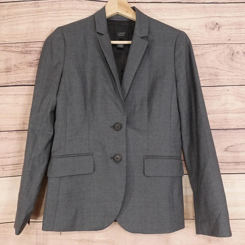 J.Crew Blazer Womens 2P Gray Super 120s Wool Tailored‎ Lined Two Button